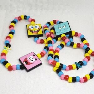 Handmade Spongebob Squarepants Patrick Squidward Silicone Bead Kandi Necklace